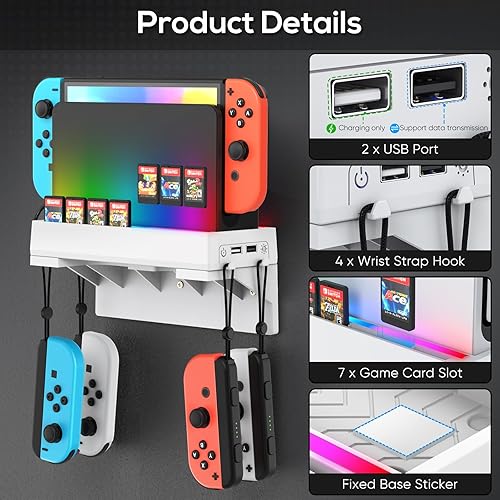 Miniatura 4 de YUANHOT Soporte de pared para Nintendo SwitchNintendo Switch OLED, juego de soporte de pared con 7 soportes para tarjetas de juego, 4 soportes Joy