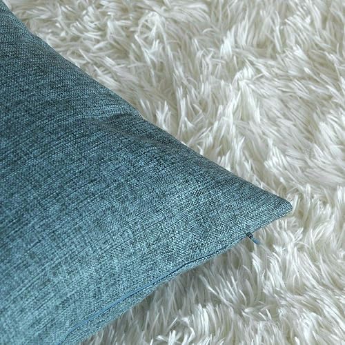 Miniatura 6 de Artcest - Juego de 2 fundas de almohada decorativas de lino de arpillera para sofá y cama, Poliéster & Mezcla de poliéster, Azul (Peacock Blue),