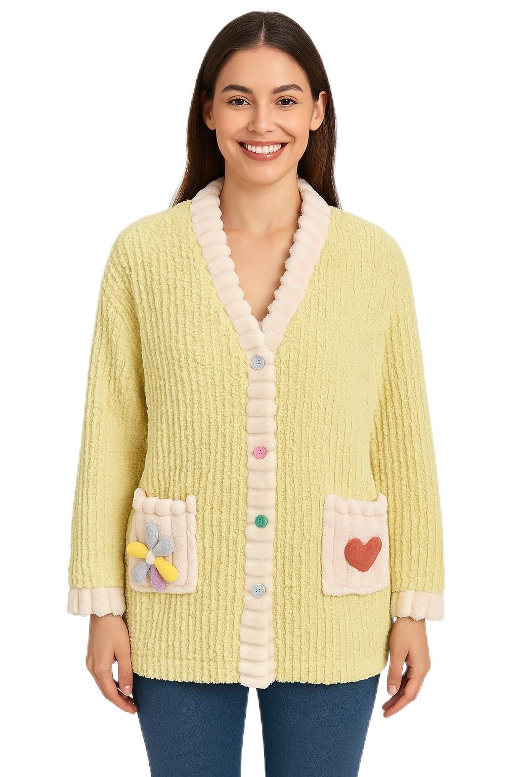 Women Knitted Winter Cardigan | Soft Fur Woolen Long Sweater with Plush Trim & Pocket Design | Warm Stylish Ladies Cardigan-image-35