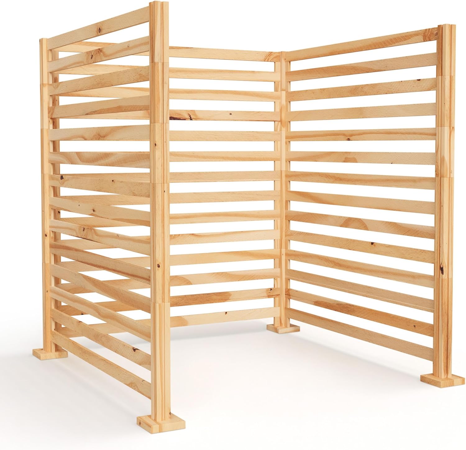 Modular Air Conditioner Fence 3 Panel - 45"L x 42"W AC Fence for Outside Unit with Wooden Varnish Finish and Stainless Screws - Adjustable Garbage Privacy Panels, Multipurpose Trash Can Hider Outdoor