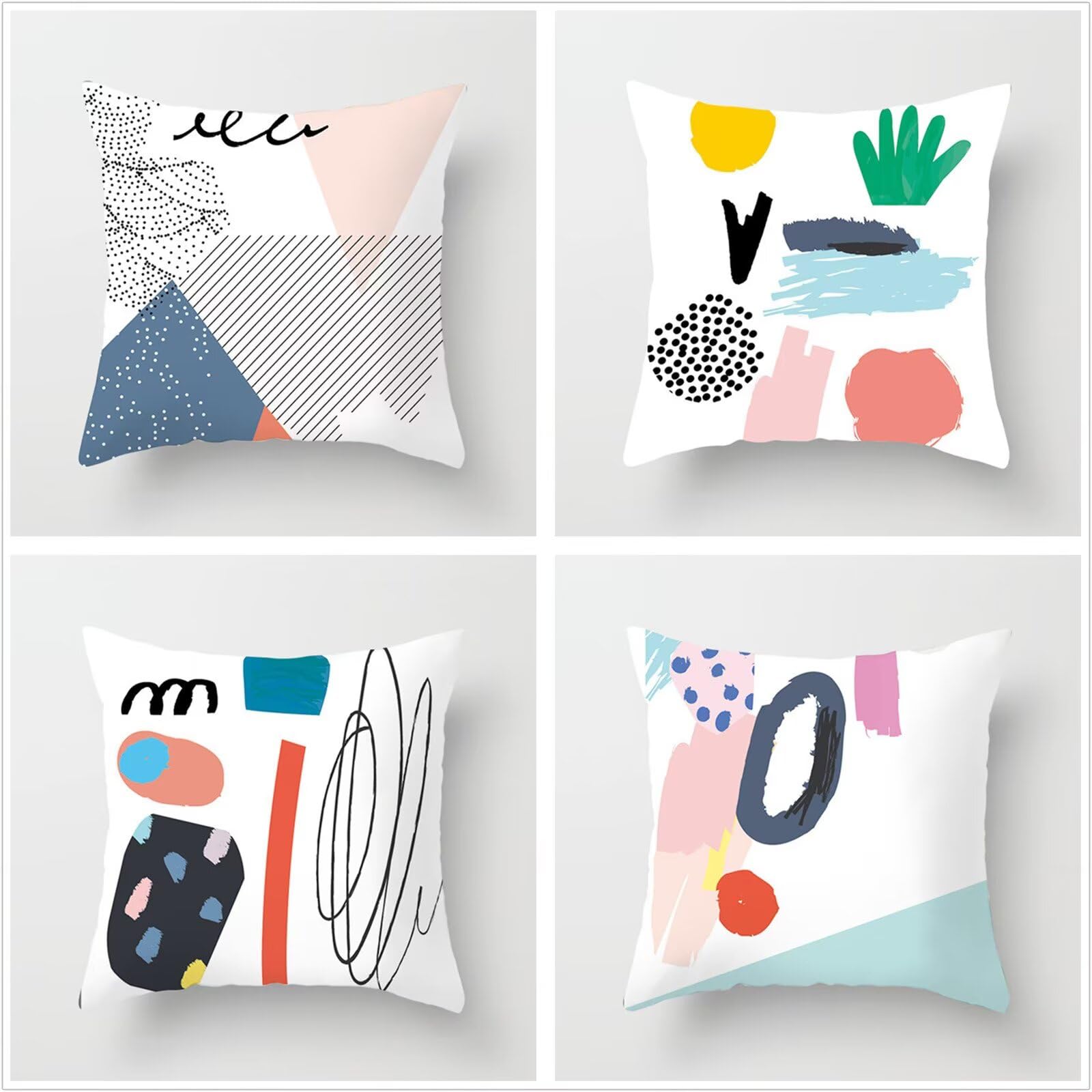 Juego de 4 Impermeable Funda de Cojín Resumen de colores,65x65cm Moderno Suave Transpirables Lino Fundas de Almohada Cojines Decorativos con Cremallera Oculta para Exterior Sofá Cama Coche Hogar