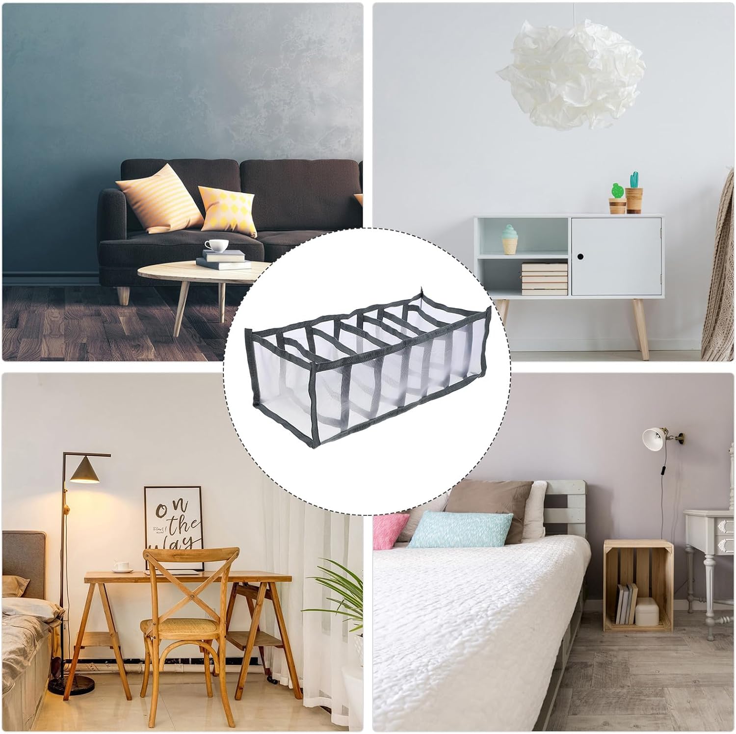 2pcs Wardrobe Clothes Organizer Mesh Storage Box with 7 Grids, Foldable Closet Drawer Organizer for Jeans and Jackets, Portable and Washable Gray Medium Storage Container
