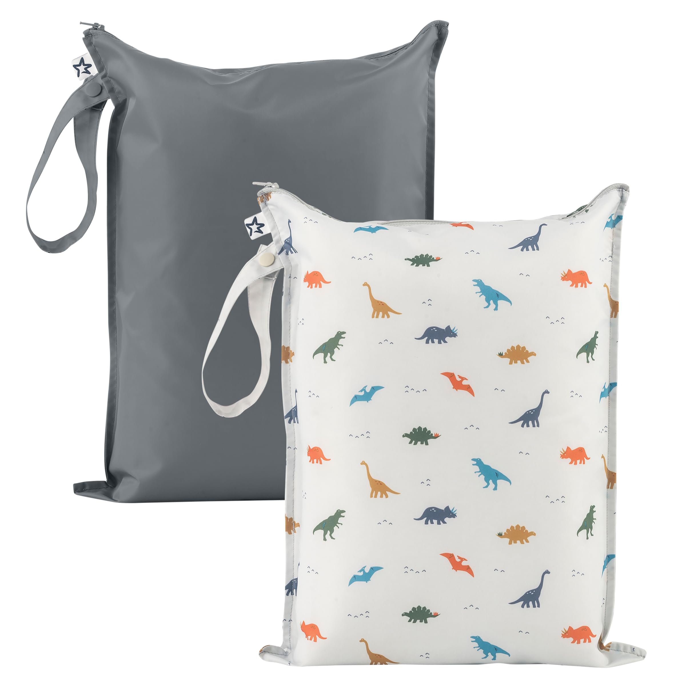 Tiny Twinkle Mess Proof Wet Bags | 2-Pack Reusable Waterproof Wet Bags for Swimsuits | Baby Clothes | Travel & Diaper Bag (Dinosaur)