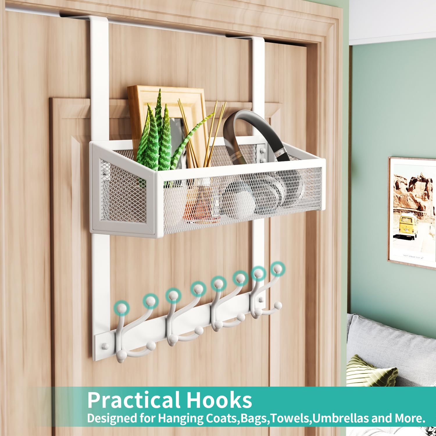 HapiRm Over Door Hanger, Over Door Hook Easy Install, Door Hangers with 16 Hooks, Mesh Basket Coat Hook for Clothes Keys - Image 4