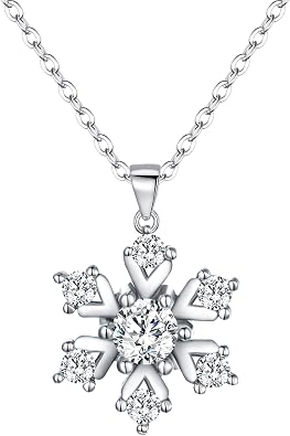 BriLove Womens 925 Sterling Silver Cubic Zirconia Snowflake Pendant Necklace Clear