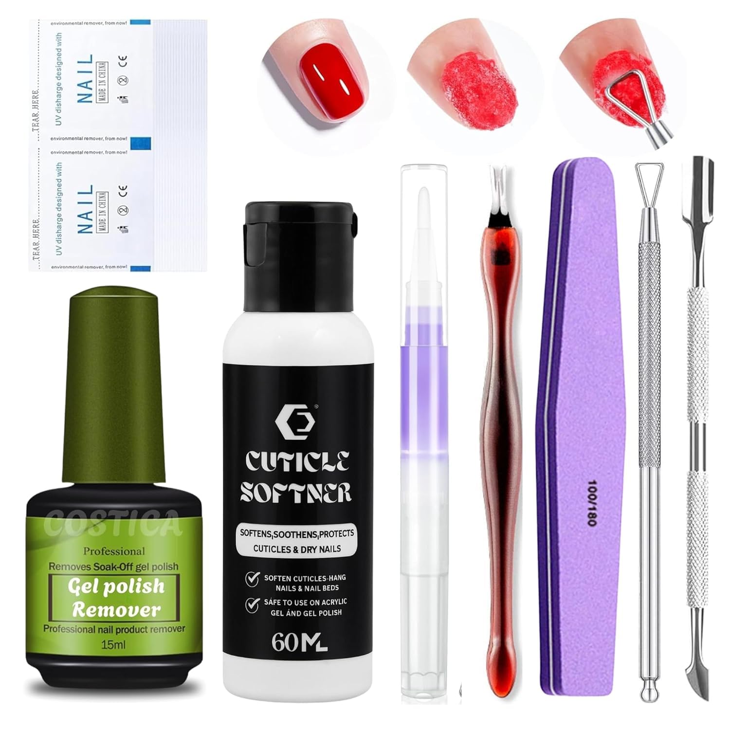 COSTICA 9 in 1 Nail Gel Polish Remover Kit, No Need for Foil, Quick & Easy Polish Remover In 3-5 Minutes, No Need Soaking Or Wrapping (15 ML), Nail Art Kit For Women, Salon Finish at home. nail polishh remover liquid-picture-14