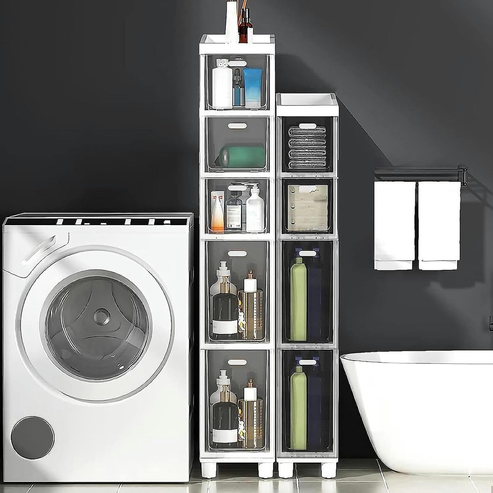 Armario con cajones de almacenamiento apilables, independiente, para baño, Estrecho y Delgado, con cajones transparentes, armario de esquina para El hogar, cocina, dormit