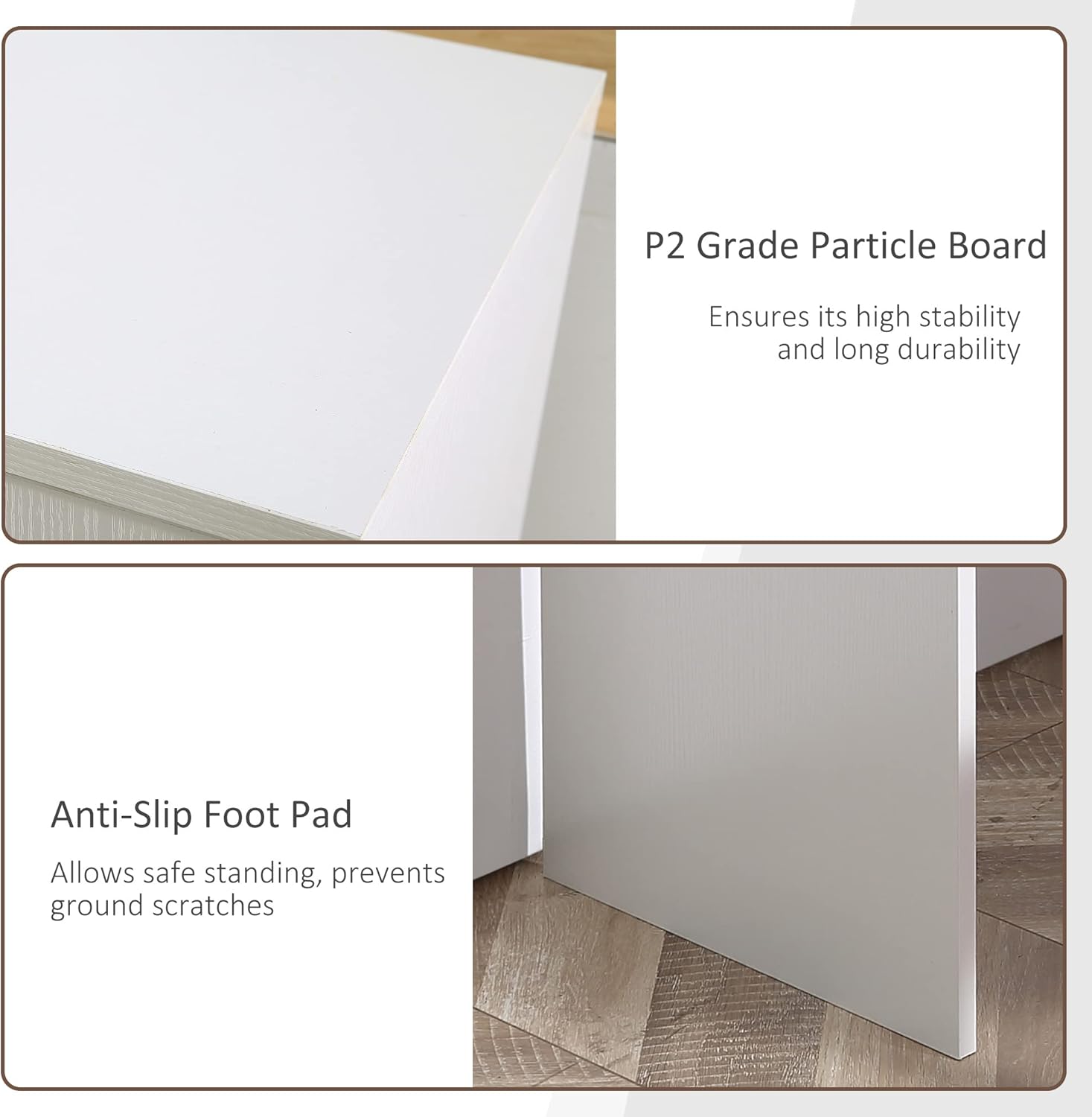 Close-up of P2 Grade Particle Board and Anti-Slip Foot Pad