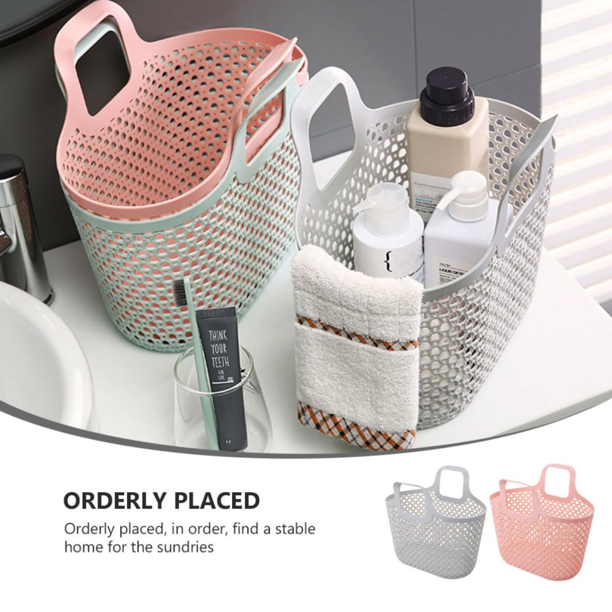MAGICLULU 2 Pezzi Cestino Portaoggetti da Bagno Portatile in Plastica Pp Design Traforato, Salvaspazio e Installazione Sicura per Organizzare Prodotti e Abbigliamento