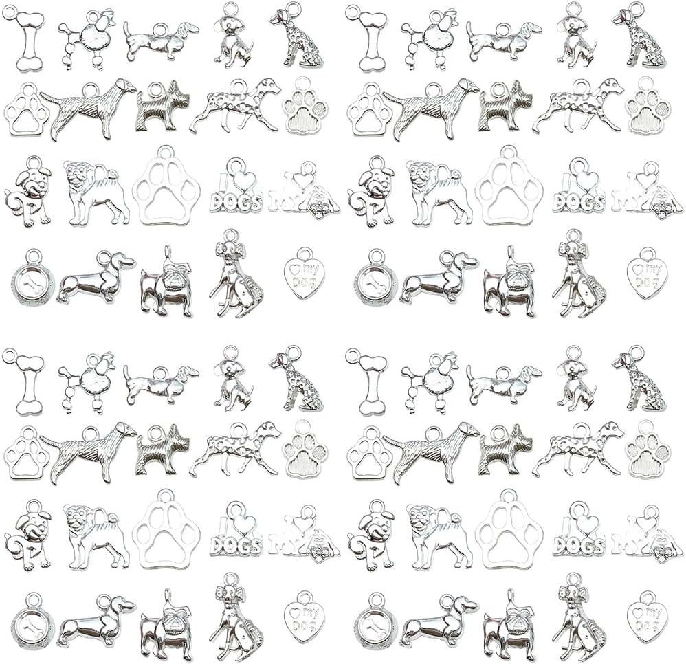 Sailanzi 80pcs antique silver puppy series Pendant Jewelry Making DIY Keychain Earrings Pendant Various Design Charms for Jewelry Making Bracelets Necklace (SN861)