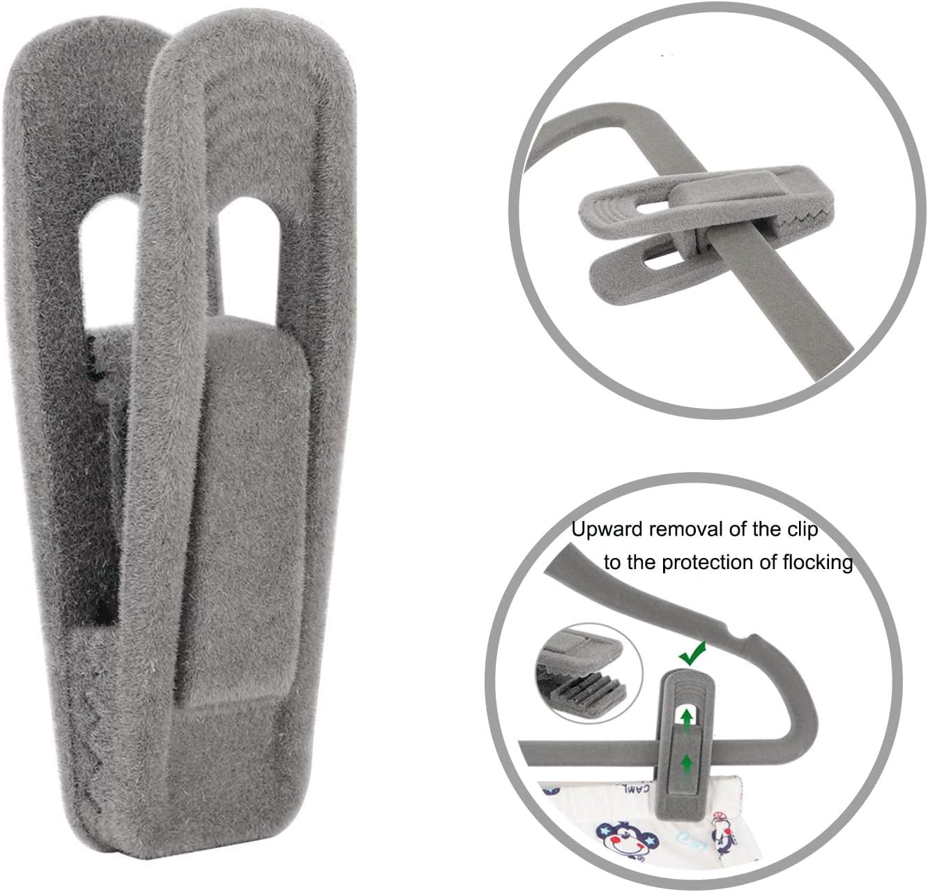 Tinfol Clip in velluto grigio, confezione da 80 clip in velluto per pantaloni, grande apertura per vestiti, clip floccata forte per dita, perfette per appendiabiti sottili in velluto