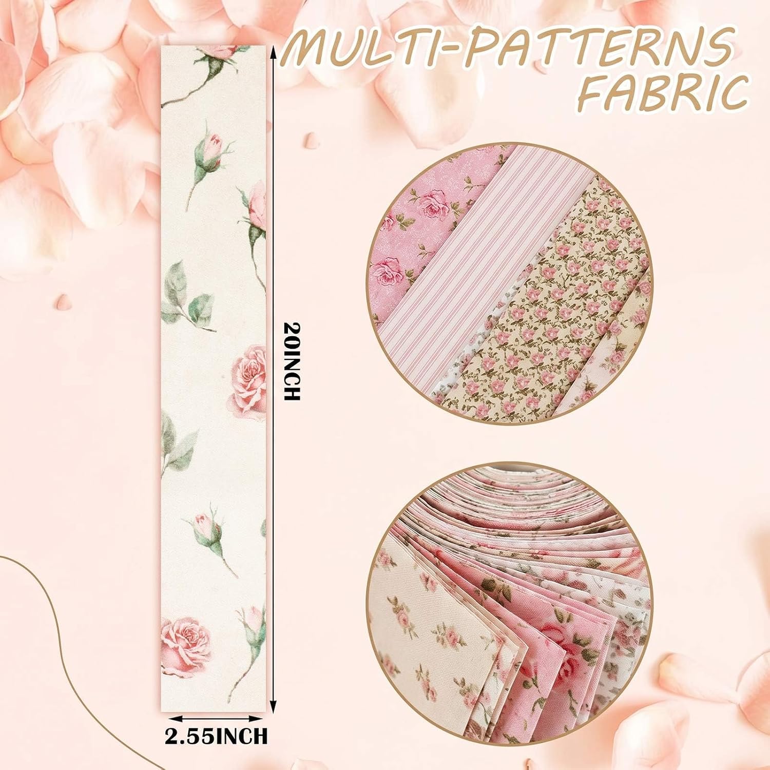 Ganeen 100 Pcs 2.56'' Pink Floral Jelly Fabric Strips Roll for Quilting image 2
