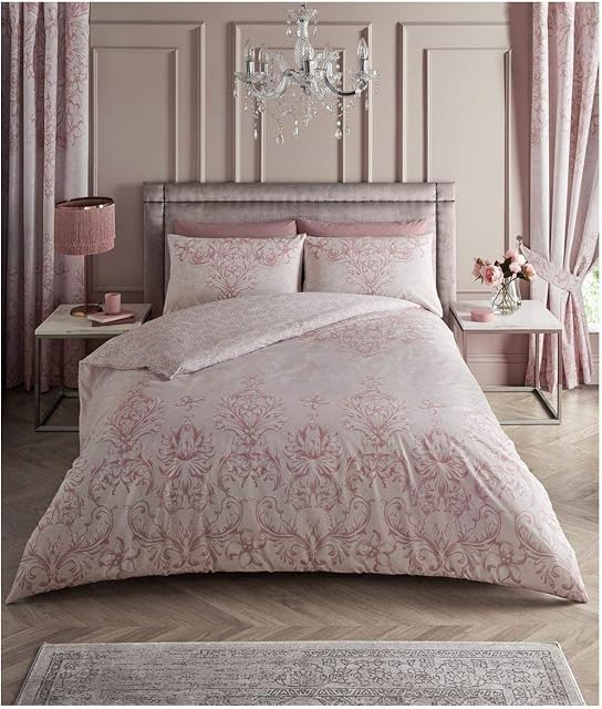 GC GAVENO CAVAILIA Luxurious Damask Duvet Cover Double, Breathable Paisley Bedding Sets, Soft & Cosy Printed Quilt Covers, Pink