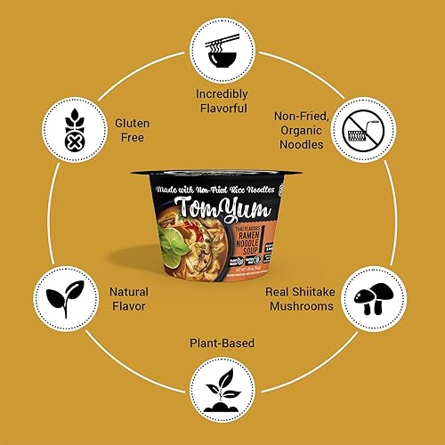 Miniatura 3 de Ma's Gourmet Taza de fideos estilo ramen de arroz instantáneo, sabor Thai Tom Yum, sin gluten, a base de plantas, fideos orgánicos, paquete de 6