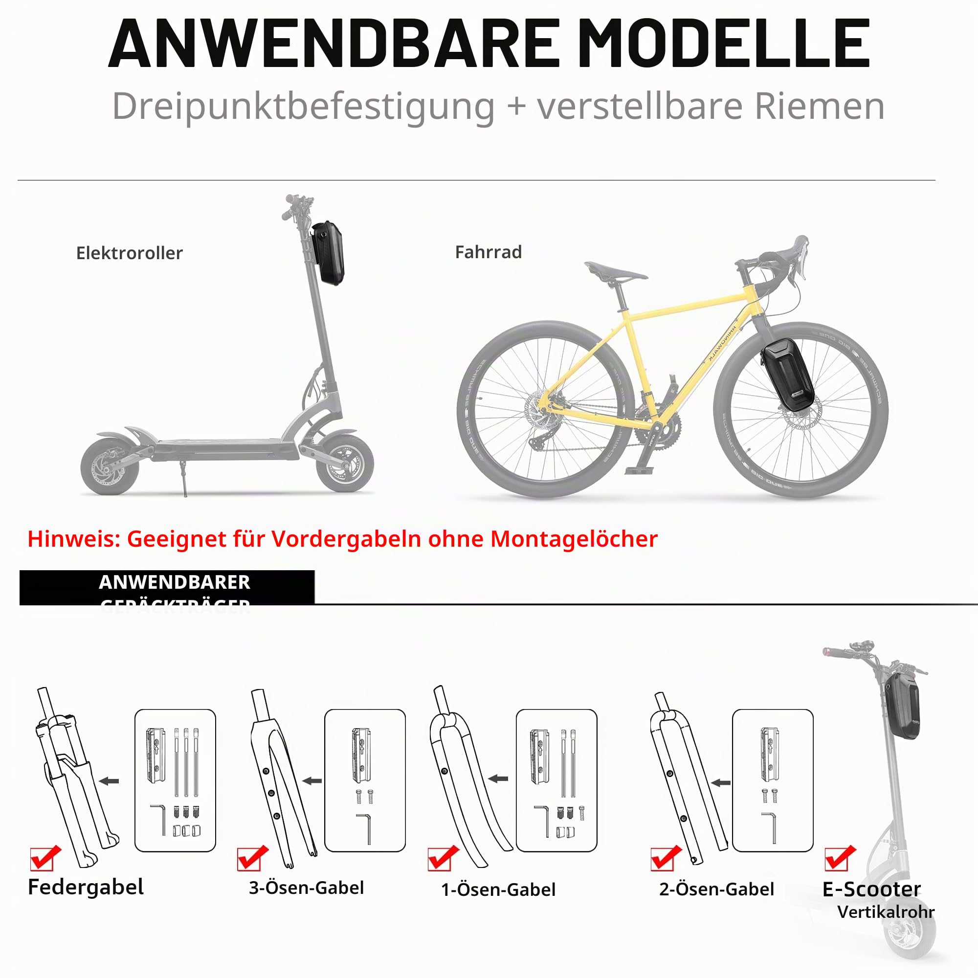 Rhinowalk E Scooter Tasche Lenkertasche für Elektroroller Quick Release wasserdichte Rollertasche Vordertasche für Roller Xiaomi Mijia/Sedway/Ninebot