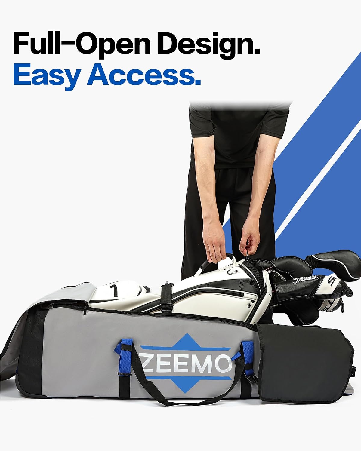 ZEEMO Full-Open Golf Travel Bag for Airlines, Wheeled Club Carrier Bag image 4