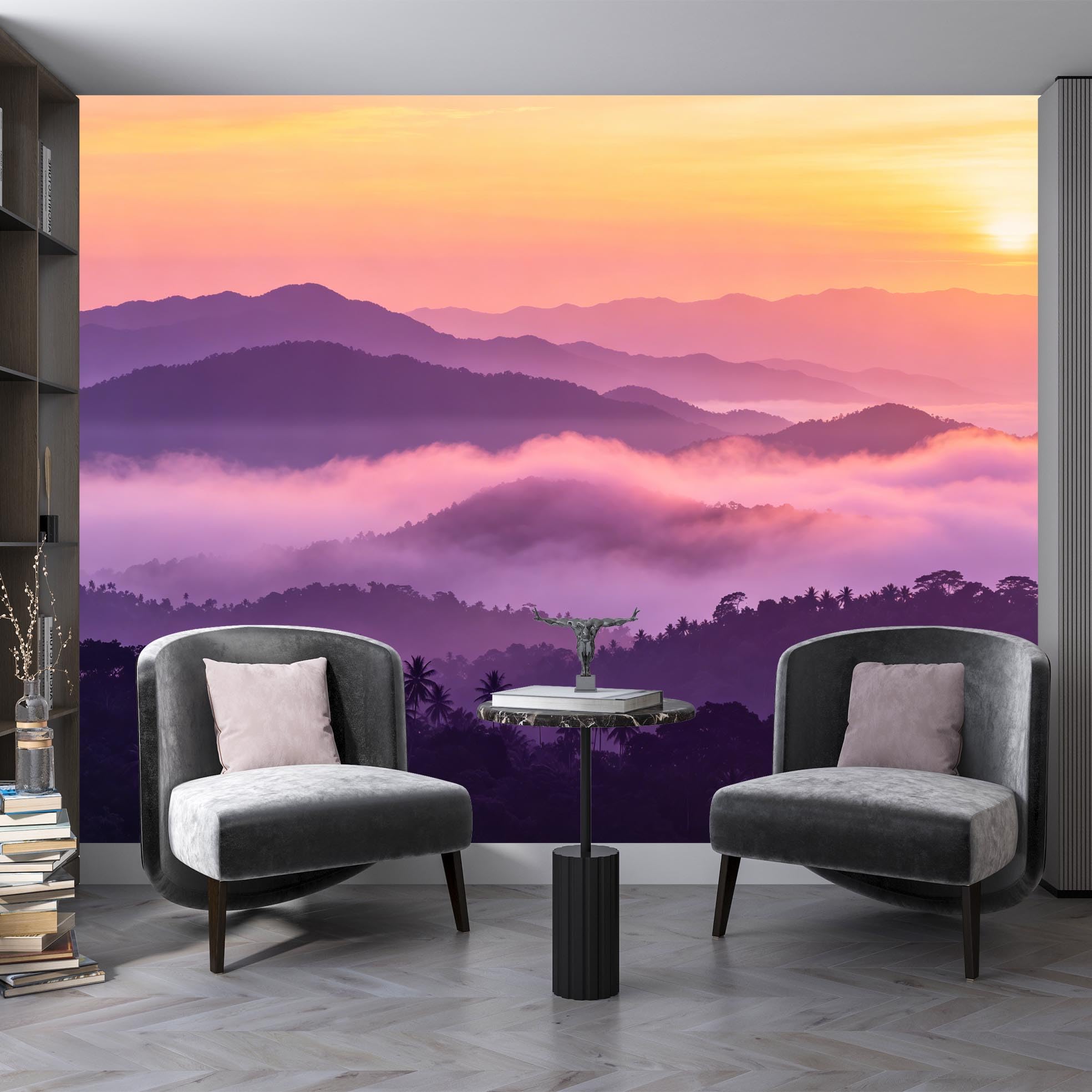 Papier Peint Panoramique Intissé Idéal pour Salon et Chambre Nuages Lilas