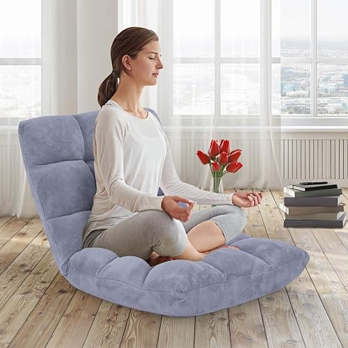Miniatura 3 de FANTASK Sofá de suelo de 14 posiciones, silla plegable de espuma viscoelástica con cómodos cojines y marco de acero de estudio, sofá ajustable en