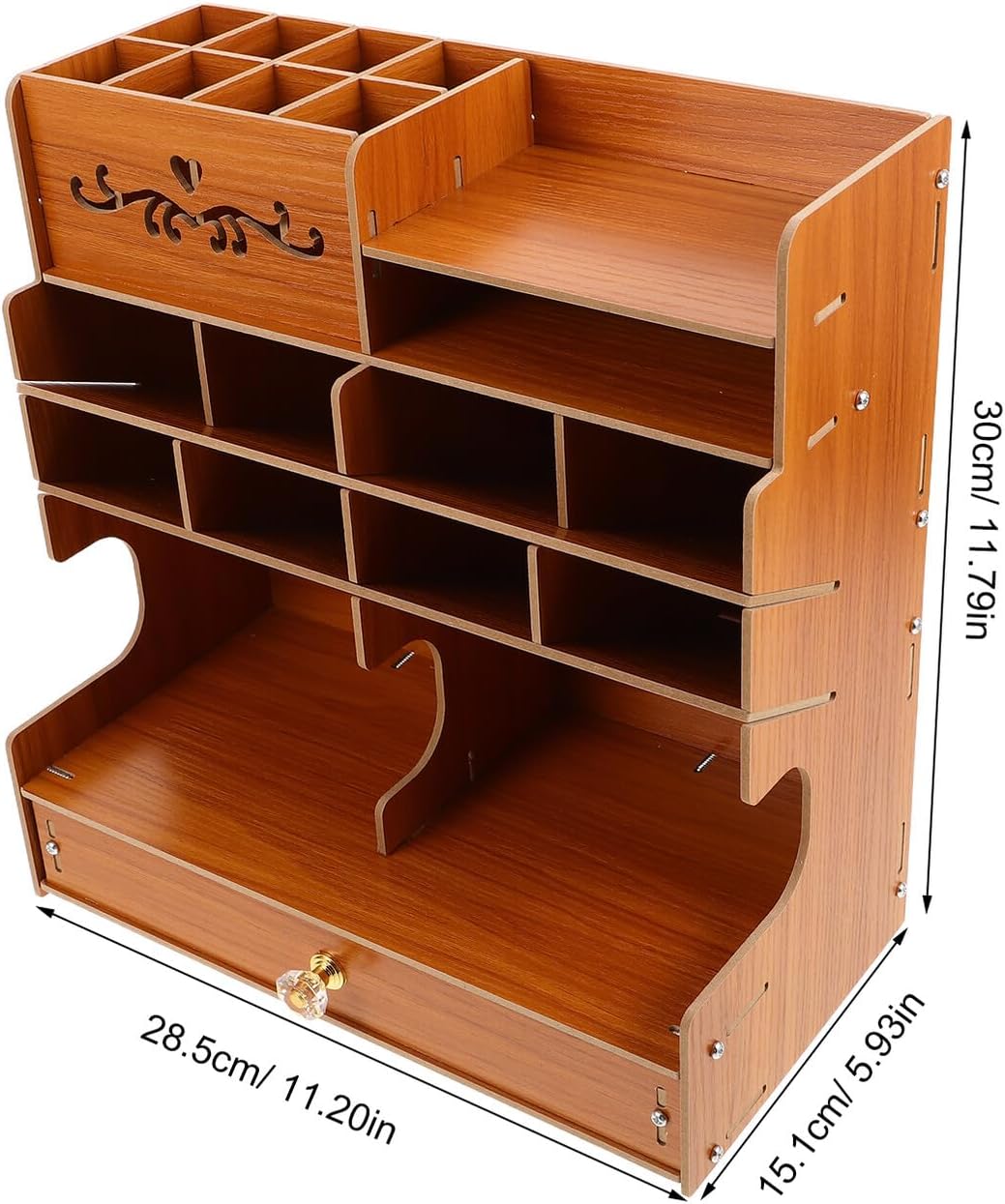 Wood Pen Holder Organizer Box with Multiple Compartments image 2