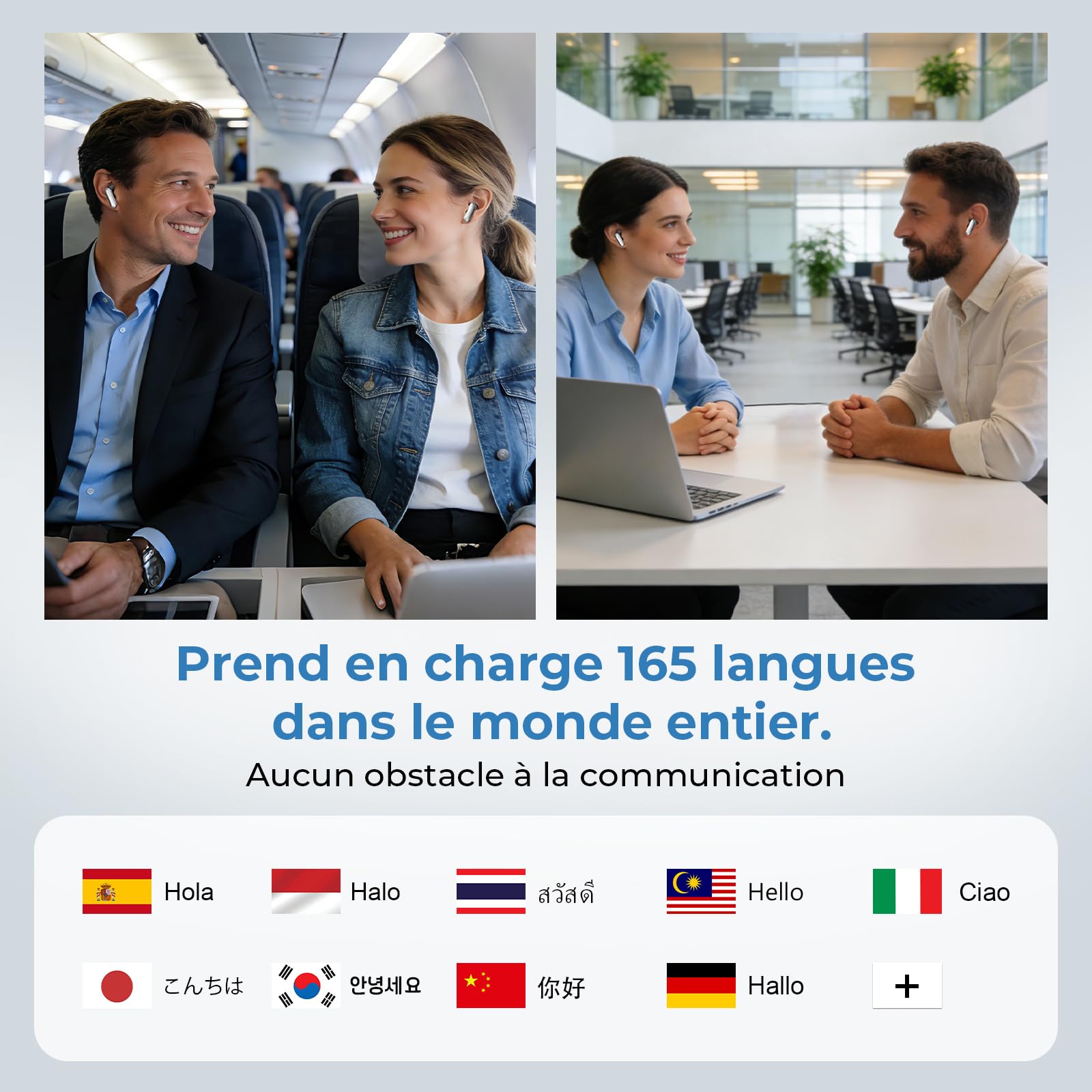 Écouteur Traducteur Instantané 165 Langues 11 Modes Bluetooth 6.0 48H Autonomie Écran Tactile LED