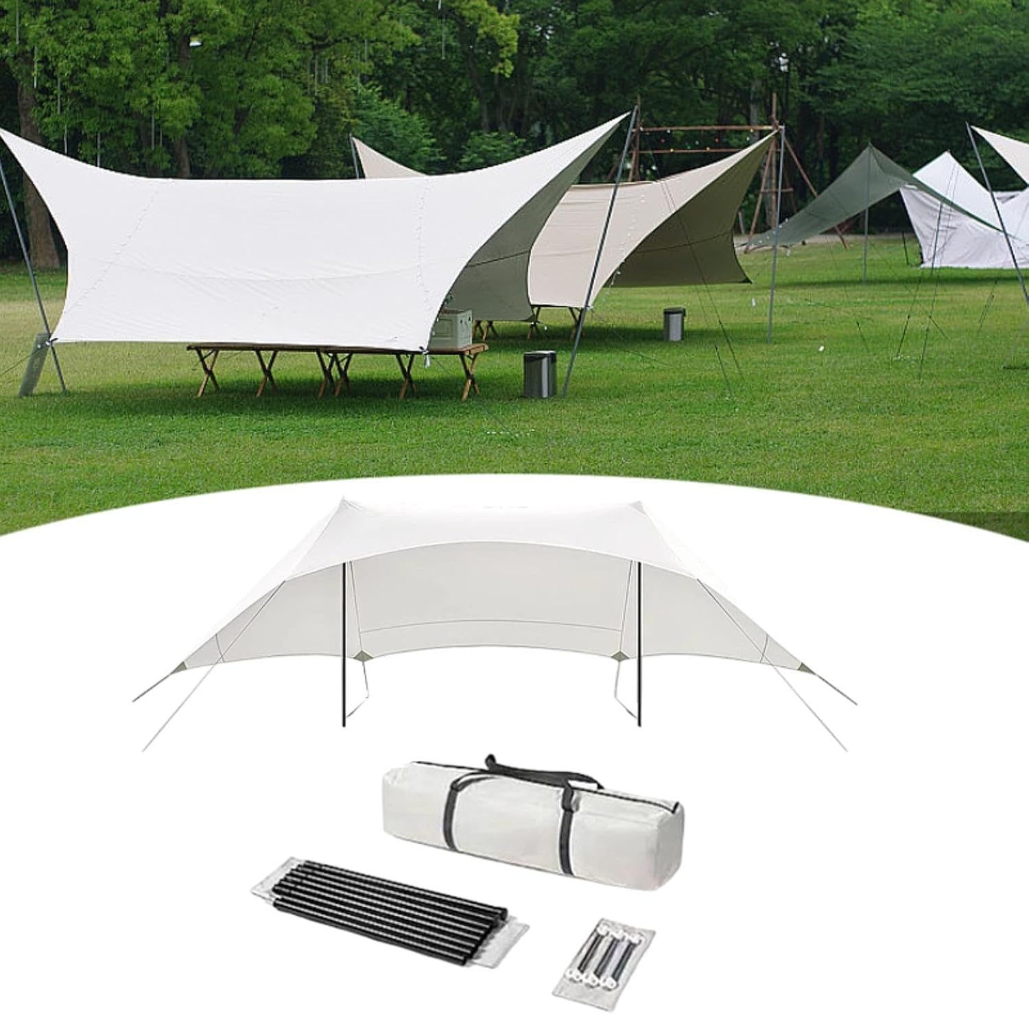 Camping Tarp Camping Canopy Gear with Ground Pegs with Storage Bag Tent Tarp Awning for Travel Hammock Outdoor Garden Yard
