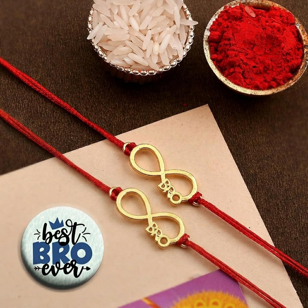 ascension Pack of 2 Golden Plated Infinity Bro Rakhi Raksha Bandhan Gift Band Bracelet Pearl Designer for Brother bhaiya Bro Rakhi with Roli Tilak & Best Brother Fridge Magnet-picture-5