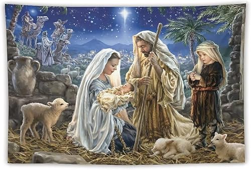 Tapiz de pesebre navideño, escena de Jesús, estatua de Jesús, tapiz para colgar en la pared, religión cristiana, 40 x 60 pulgadas de ancho, arte de
