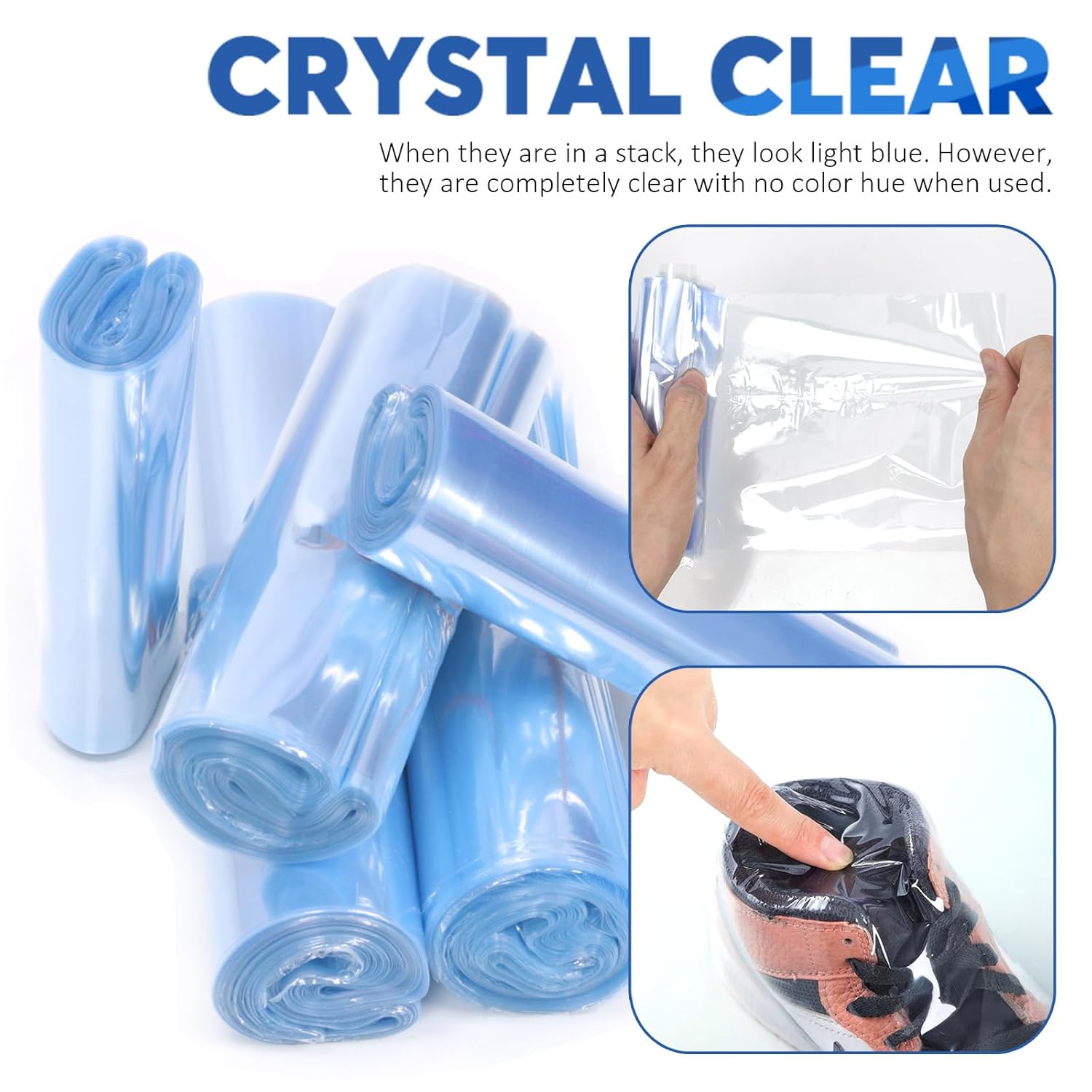 Glarks 400Pcs Shrink Wrap Bags, 5 Sizes PVC Clear Heat Shrink Wrap Band Heat Shrink Films for Shoe Protection Avoid Sole Yellowing and Keep Dust Away