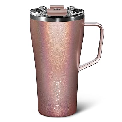 Br�Mate Toddy 22oz 100% Leak Proof Insulated Coffee Mug with Handle & Lid - Stainless Steel Coffee Travel Mug - Double Walled Coffee Cup (Glitter Rose Gold)