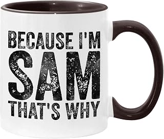 TerRine Funny Personalized Name Because I'm Sam That's Why Cup 11oz Accent Mug