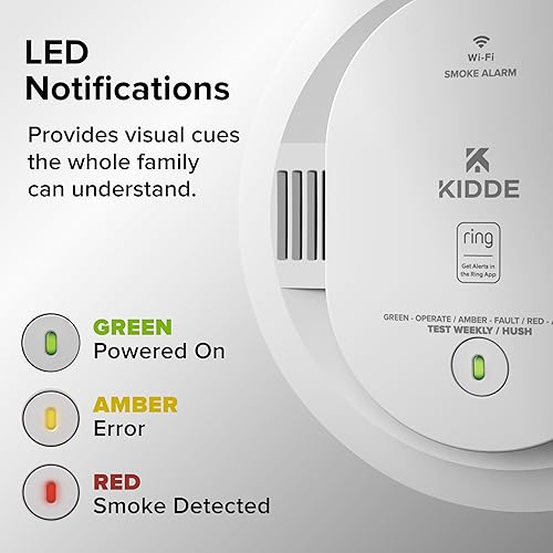Miniatura 13 de Kidde Smart Smoke Detector, Ring App Enabled for Real-Time Notifications, Hardwired Alarm, AA Backup Battery