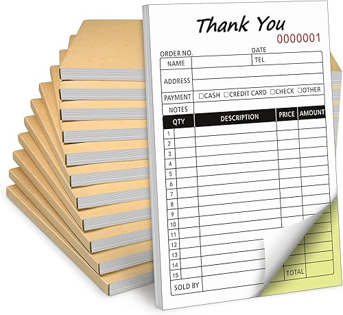 Paquete de 10 libros de recibos de agradecimiento, libro de facturas de venta sin carbono de 2 piezas con cartón para pequeñas empresas boutique,