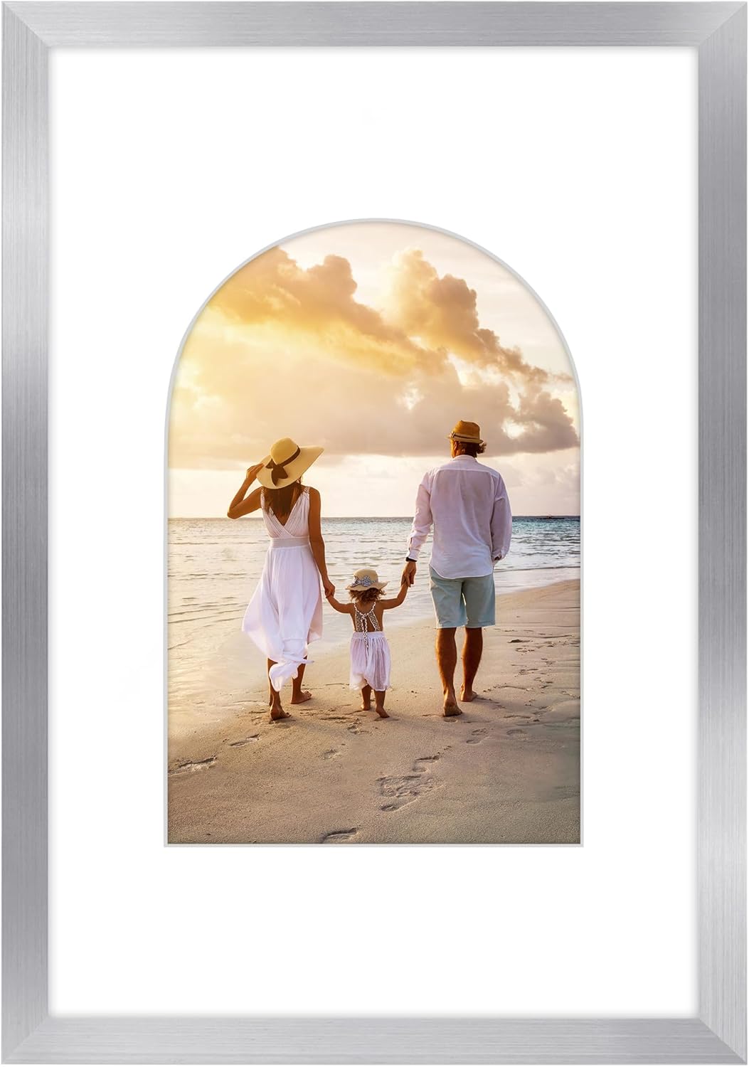 Americanflat 8x12 Picture Frame with Arch Mat Insert and Shatter-Resistant Glass - Signature Collection - Photo Frame for Wall Display - 12x18 Picture Frame without Mat - Silver Silver 8x12 Arched Mat