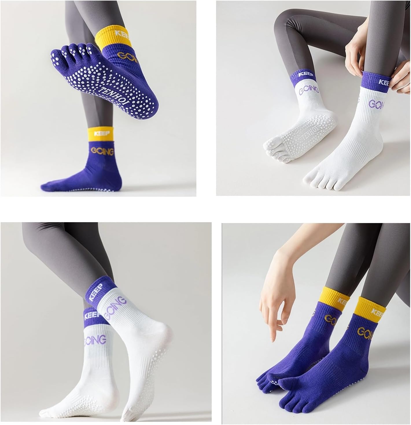 6 Pairs Non Slip Toe Socks for Women, Medium-Large, Colorful, Cotton, Crew Length, 6 Count - Image 2