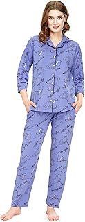 ZEYO Night Suit for Women's Cup &amp; Saucer Printed Cotton Night Dress of Shirt and Pajama Set 5757