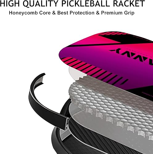 Miniatura 2 de Juego de paletas de pickleball de grafito, raquetas de primera calidad, cara de fibra y polímero de núcleo de panal de abeja, incluye paletas de
