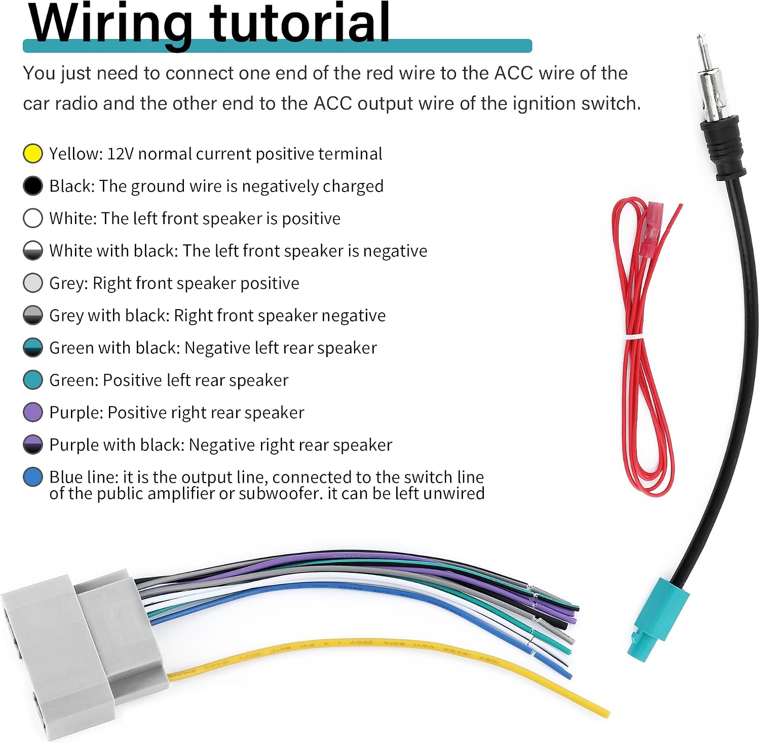 Car Radio Wiring Harness Kit,Stereo Wiring Harness with Antenna Adapter & Butt Connectors,Compatible with Chrysler Jeep Dodge Aftermarket Radio Wire Harness Kit Car Accessories