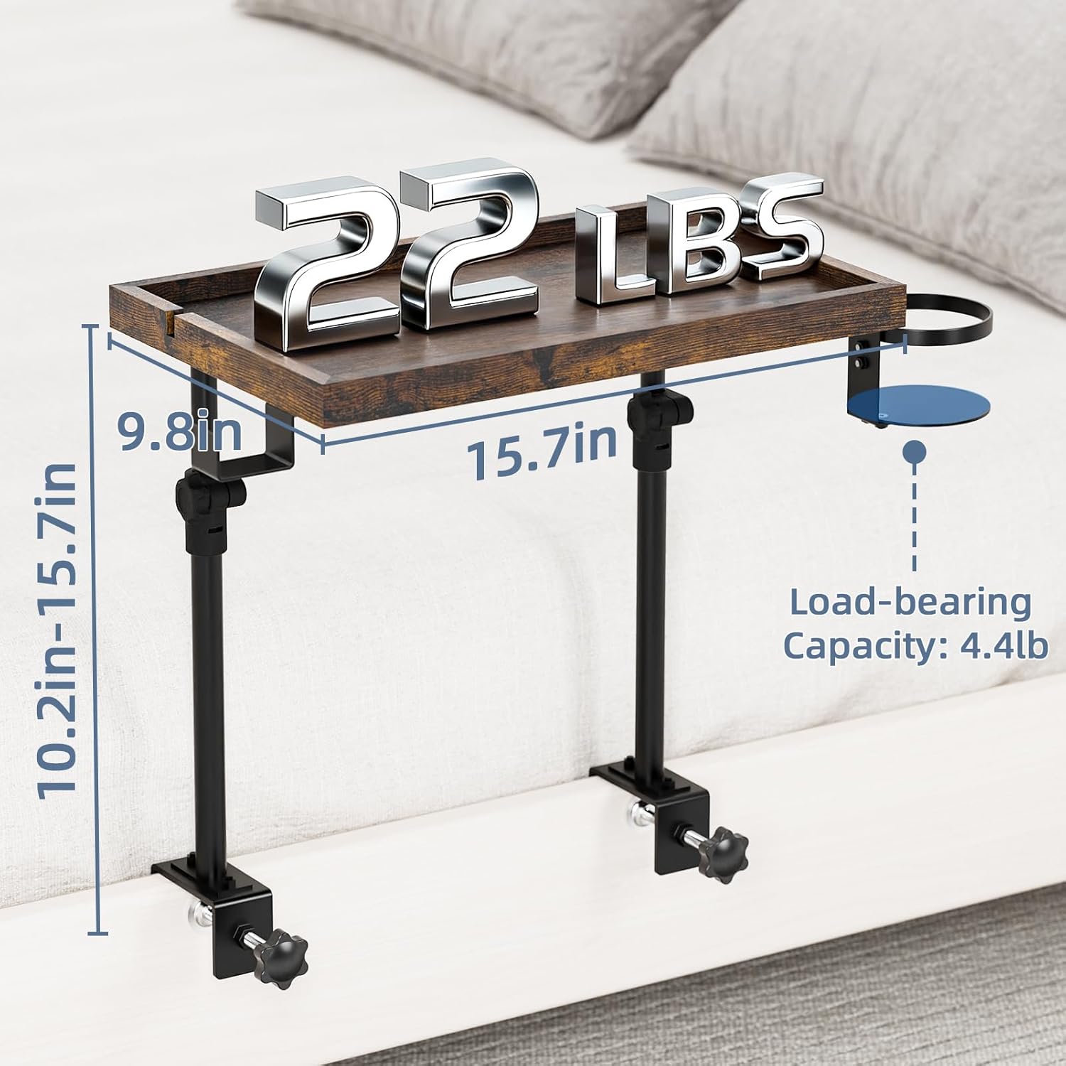 Clip On Bedside Shelf, Adjustable Bed Table with Cup Holder & Headphone Hook, Bed Tray for College Dorm, Bunk Beds, Space Saving Nightstand with Cable Management, Side Table Organizer for Bedroom