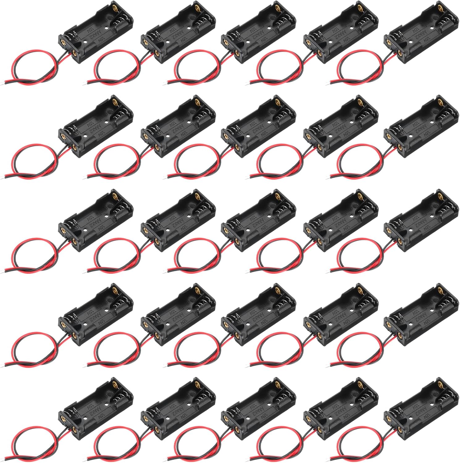 MECCANIXITY Battery Holder Box 2 x AAA, 2 Slots 5.91" Wire Lead for AAA-Batteries Holder Box Container, 25Pcs