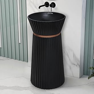 Plantex Ceramic Round Pedestal Basin for Bathroom/Designer One Piece Pedestal Free Standing Wash Basin for living Room/Hotel (Black-17x17x33.5 inch)