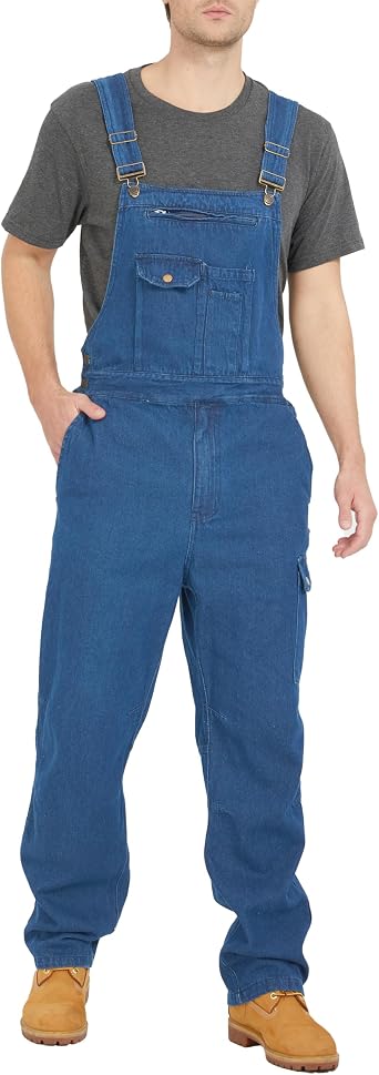 Ubon Denim Bib Overalls for Men, Relaxed Fit Work Jeans | 11.5 Oz Cotton, Adjustable Shoulder Straps, Cross-Over High Back, Reinforced Pockets, Hammer Loop