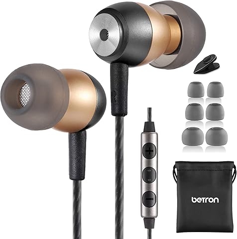 Betron GLD60 Earphones, Noise Isolating In-Ear Headphones, Bass Driven Sound with Volume Control and Microphone, Compatible with iPhone, iPod, iPad and MacBooks