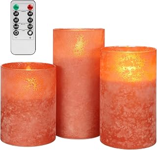 ANGELLOONG Orange Flameless Candles with Remote, Real Wax Battery Operated LED Pillar Candles for Wedding, Flickering Fake Fall Candles, Orange Home Decor for Bathroom, Kitchen, Party