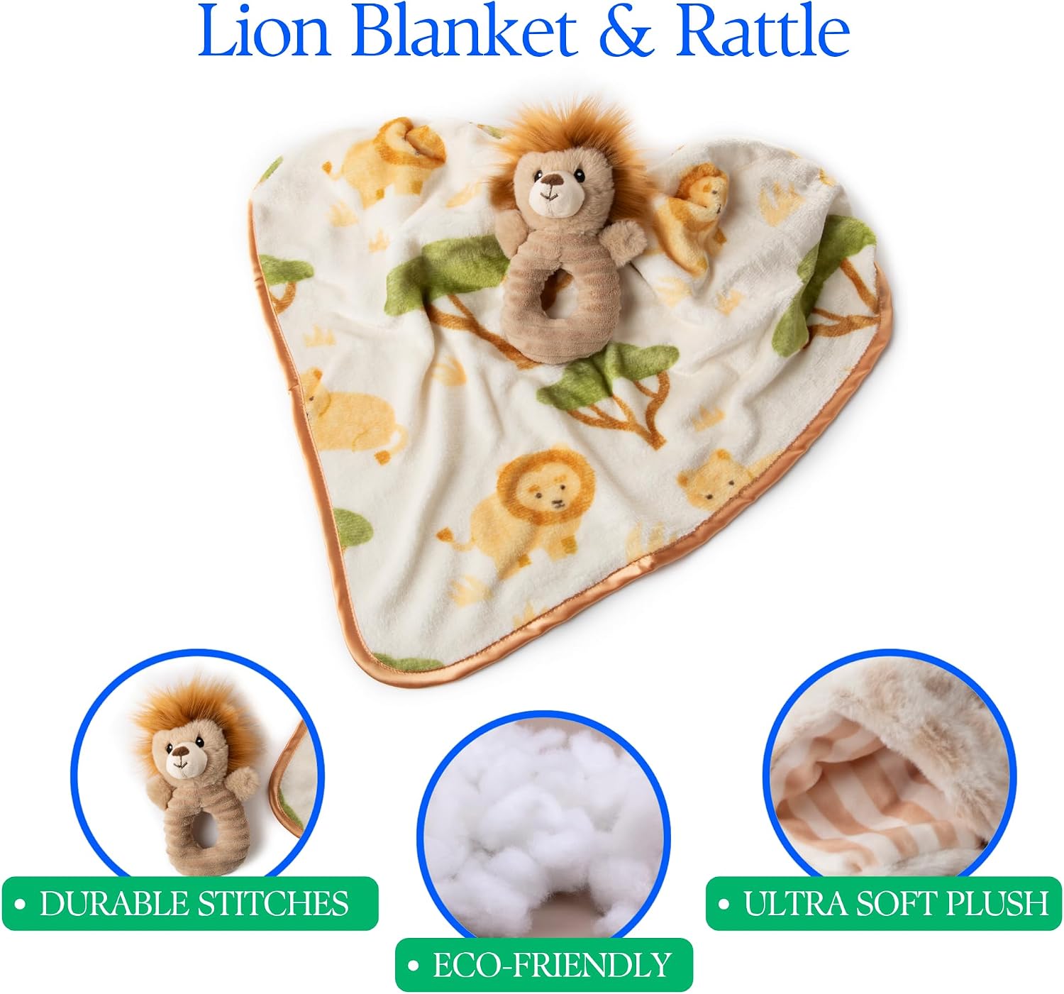 The Petting Zoo Lion Stuffed Animal Plushie Blanket and Rattle, Gifts for Kids, Bumblez Animals, Brown Lion Plush Toy, 30 inches