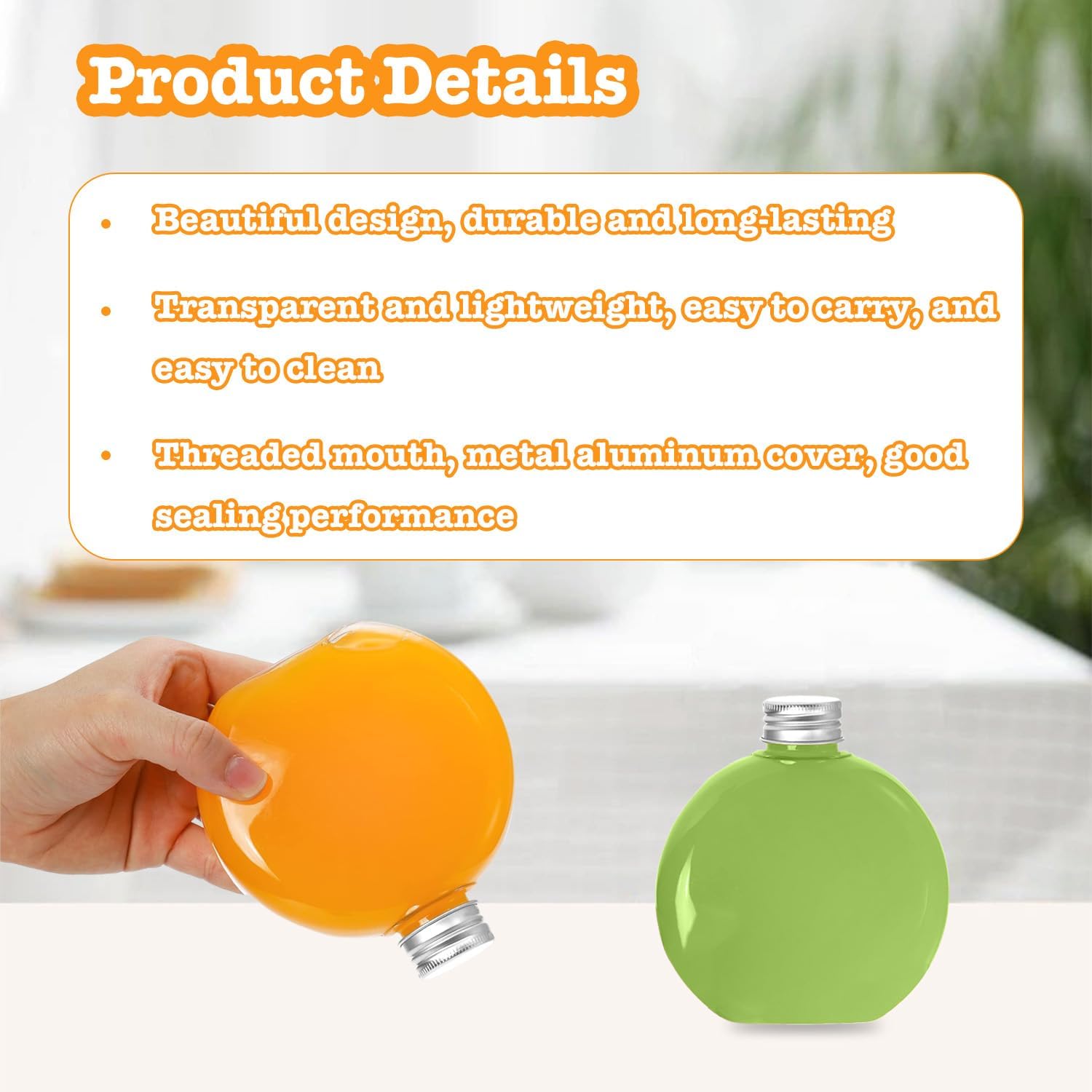 Juice Bottles, 24 Pack 10 Oz Plastic Bottles Mini Beverage Container Juice Containers, Round Flat Bottles Plastic Flask Bottle For Drinks, Milk, Tea, Alcohol, Liquor (10 Oz) - Image 7