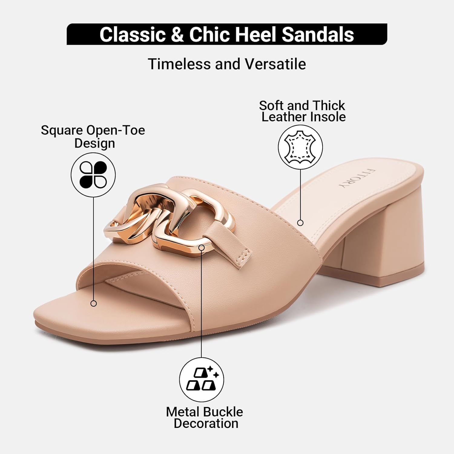 FITORY Womens Low Heel Sandals, Chunky Block Square Open Toe Slides 2026, Metal Chain Slip on Dressy Shoes for Party, Wedding and Daily Wear Size 6-11 - Image 2