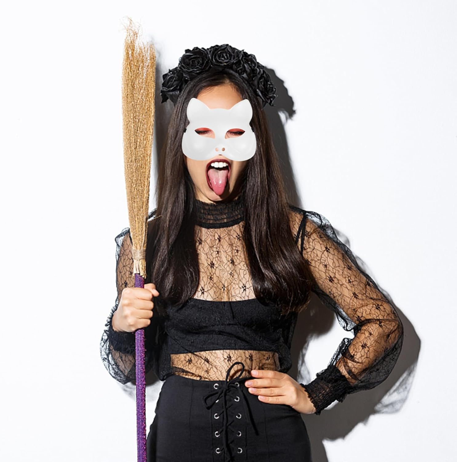 IMIKEYA Halloween Blank Mask Plastic Half Cat Face DIY Party Wearable