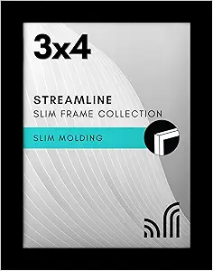 Americanflat 3x4 Picture Frame with Polished Crystal-Clear Glass - Streamline Collection - Thin Border Photo Frame for Tabletop Display - Easel Stand Included - Black