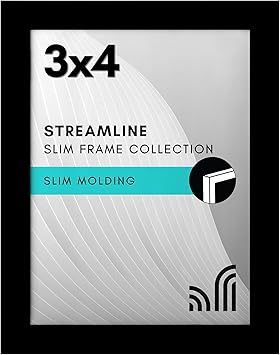 Americanflat 3x4 Picture Frame with Polished Crystal-Clear Glass - Streamline Collection - Thin Border Photo Frame for Tabletop Display - Easel Stand Included - Black