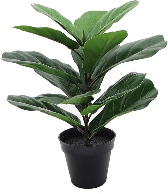 LuckyGreenery Artificial Fiddle Leaf Fig, Realistic Fake Plants with Pots for Home and Office Decoration, 16in (H) x 14in (W)